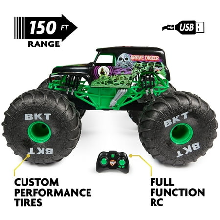 Monster Jam, Mega Grave Digger All-Terrain Remote Control Monster Truck, 1:6 Scale