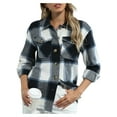 thumbnail image 2 of Gureui Women's Spring Fall Long Sleeve Button-up Coat, Solid Color/Plaid Print Lapel Neck Tops, 2 of 8