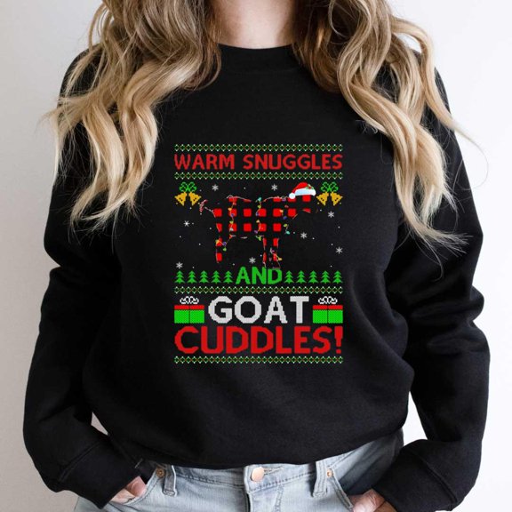 Goat Warm Snuggles And Cuddles Funny Ugly Goat Christmas Holiday Graphic - Everyday Gift SW10387 Unisex Sweatshirt, Up to Size 5XL