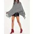 thumbnail image 6 of StylesILove Women Autumn Winter Knit Striped Turtleneck Fringe Poncho Pullover Shawl Warm Soft Wrap Lightweight Cape (Black), 6 of 6