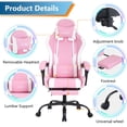 thumbnail image 2 of PayLessHere Ergonomic Racing Desk Chair Computer Chair Gaming Chair with Footrest Lumbar Support Headrest Armrest Task Rolling Swivel Ergonomic E-Sports Adjustable PC Gamer Chair (Pink), 2 of 5