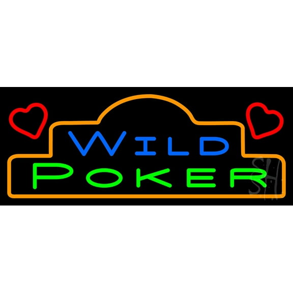 Wild Poker 1 LED Neon Sign 13 x 32 - inches, Black Square Cut Acrylic Backing, with Dimmer - Bright and Premium built indoor LED Neon Sign for wall décor, arcarde, and storefront.