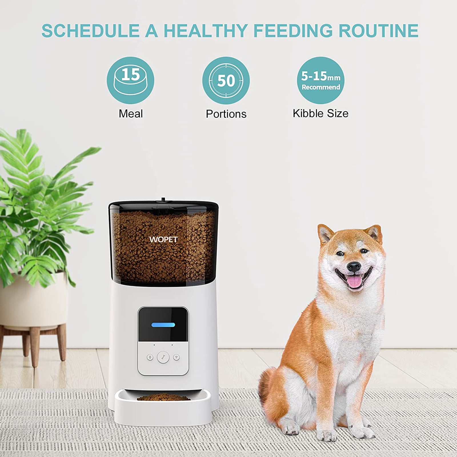 WOPET Wi-Fi Smart Cat/Dog Feeder, Electronic Food Dispenser, Alarms, Voice  Recorder, 15 Meals/Day, 6L - Walmart.com