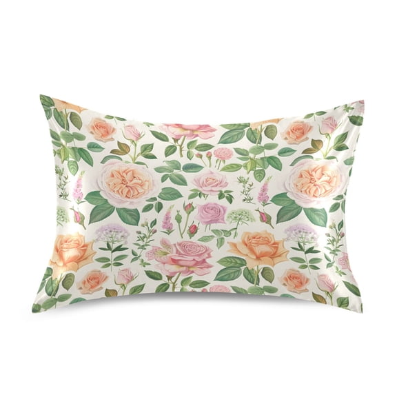 Ryvnso Satin Pillowcase Botanical Rose Flower Pillow Cases Standard Size 26x20in