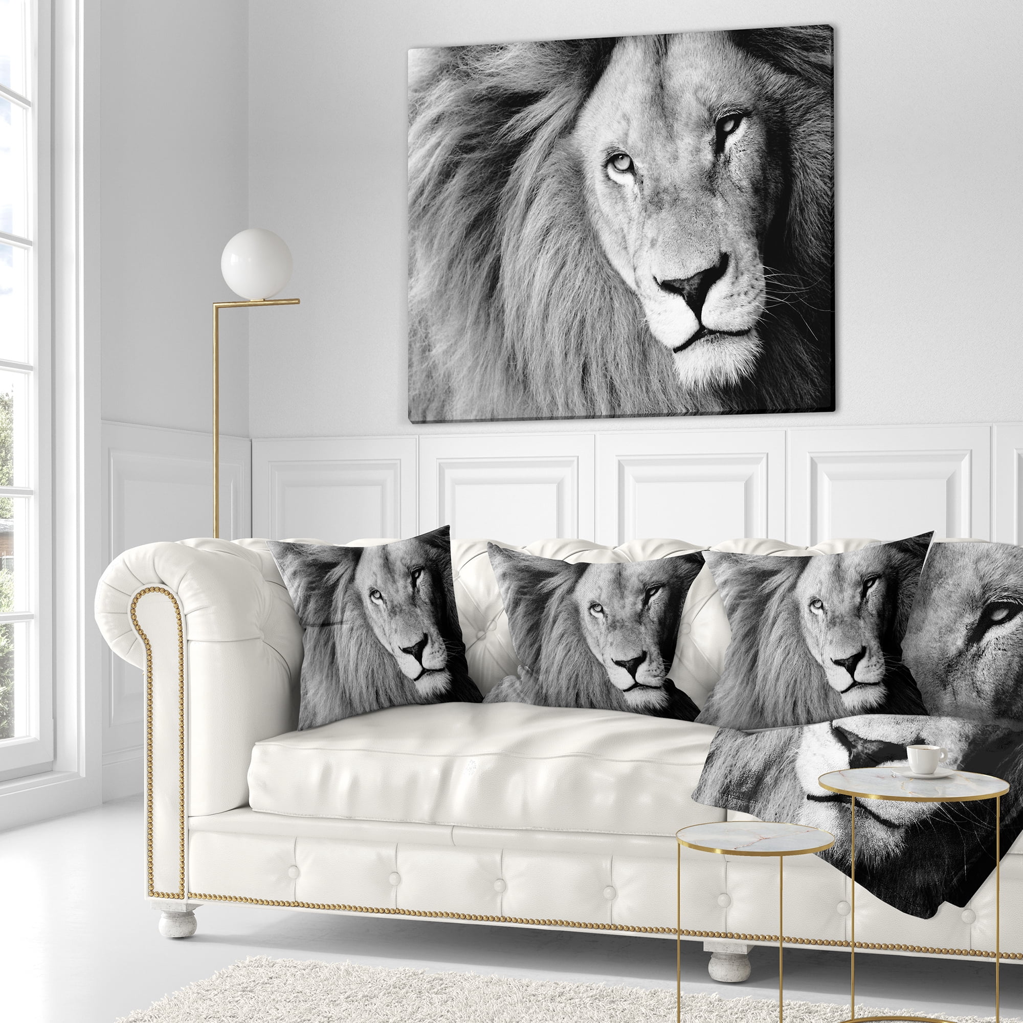 Designart Lion Head in Grey - Animal Throw Pillow - 18x18