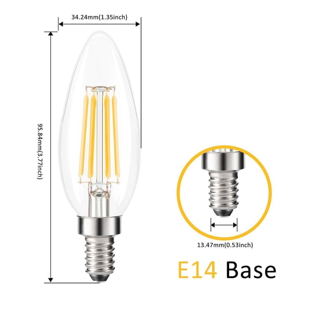 Bombilla Candelabro Led E14, 6w 2700k Blanco Cálido Con Base