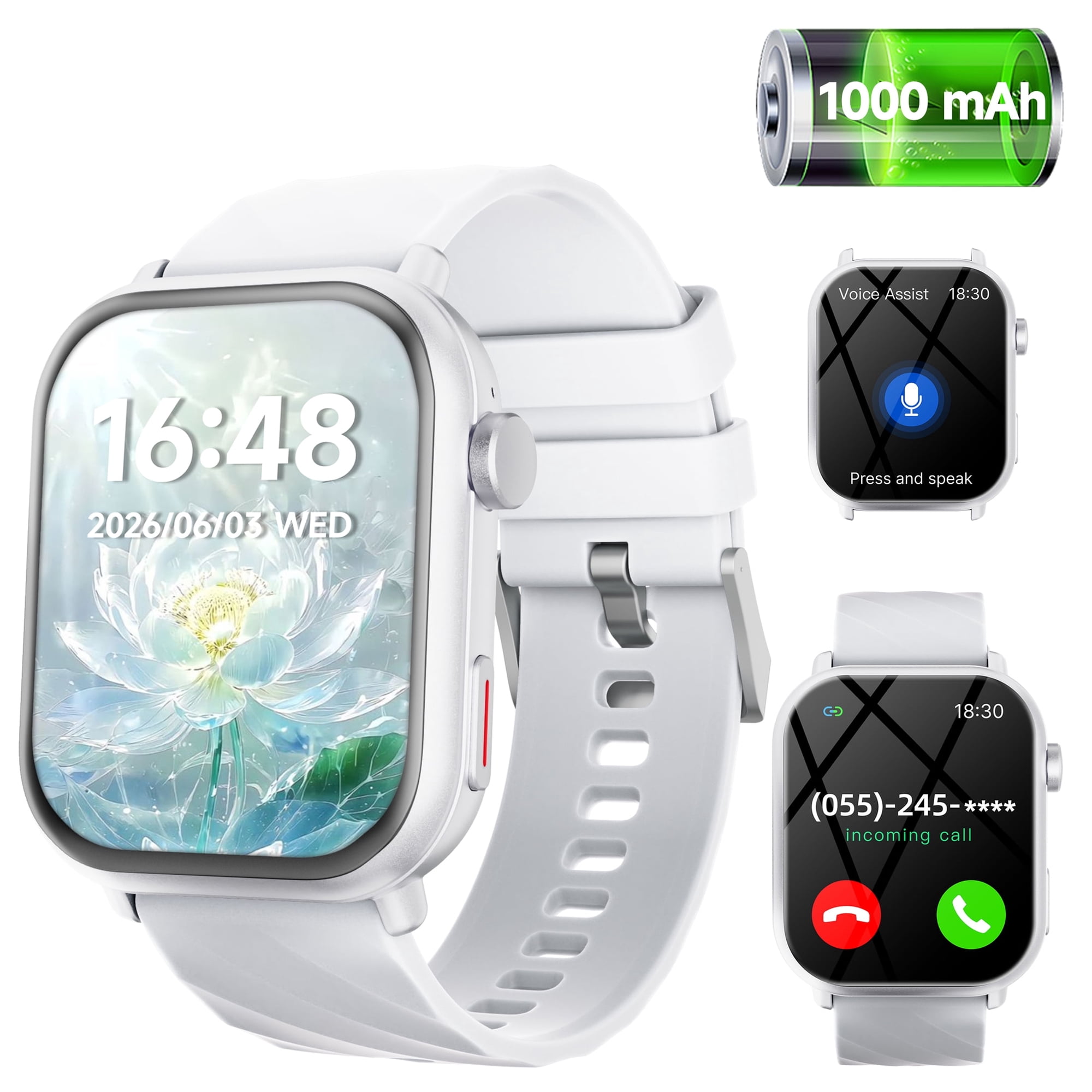 FITORA New 1.83"HD Screen Men Women Smart Watch 2026, with Bluetooth Call Answer Multi-Sports Modes 1000mAh 10 Days Battery Life Compatible with Android and iPhone-White