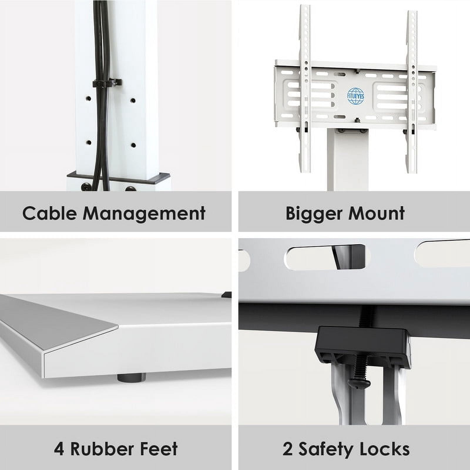 FITUEYES Modern White Swivel Floor TV Stand for TVs up to 65 inch Metal Base with Power Strip Mount