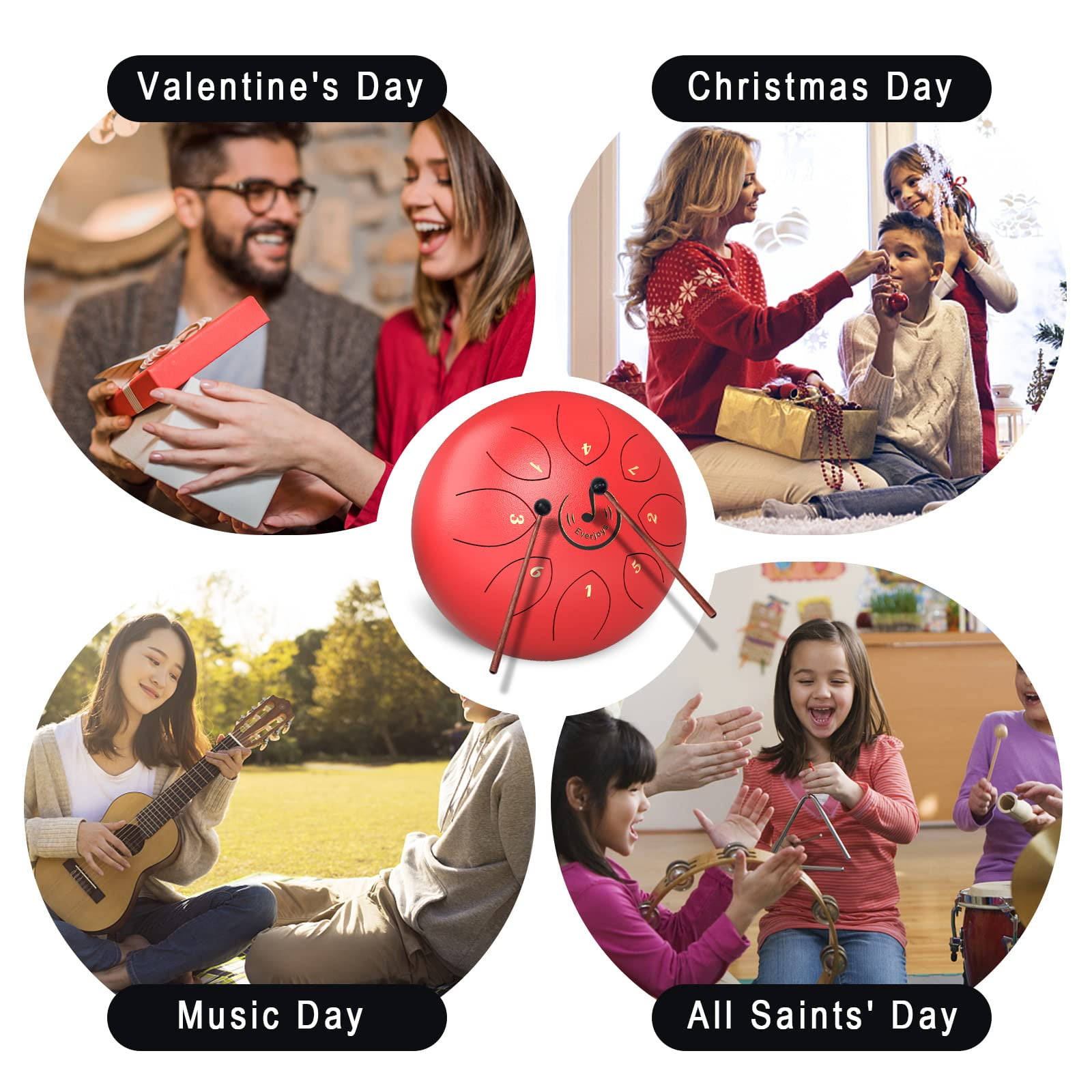 EVERJOYS Steel Tongue Drum, 8 Notes 6 Inches C-Key Handpan Drum Percussion Instrument w/Gig Bag, Music Book and Mallets for Beginner Meditation Healing Concert Yoga Steel Drum,Red