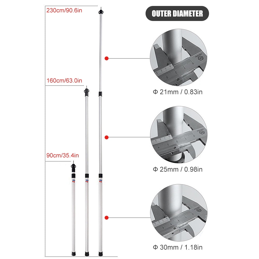 SAN Like Bâton De Bâche Télescopique Robuste De 238,8 Cm En Acier Inoxydable Pour Camping Randonnee Auvent Sports De Plein Air