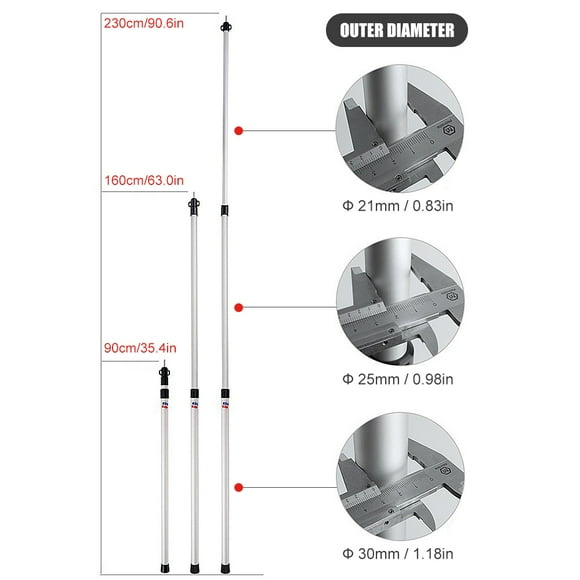 Shelter 2pcs Thicken Aluminum Alloy Tent Pole Adjustable Tent Support Rods Beach Shelter Tarp Awning Pole Replacement Poles Accessories for Camping Hiking Backpacking Tent