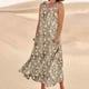 thumbnail image 2 of Vestido de Verano para las Mujeres sin Mangas Lino-Look Impreso Maxi, Suelto Fluido Y Vestido Sexy de Moda para las Mujeres, 2 of 4
