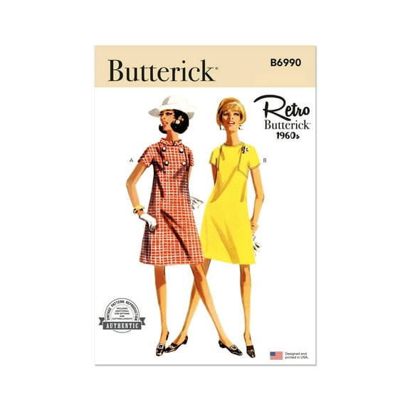 Butterick Sewing Pattern 6990 - 1960s Misses' Dresses, Size: Y5 (18-20-22-24-26)