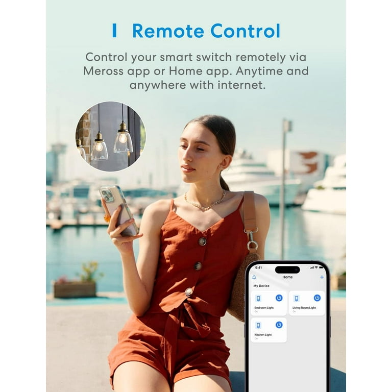 Interruptor de luz inteligente Meross Homekit, cable neutro requerido  interruptor táctil de pared, funciona con Siri, Alexa, Asistente de Google,  smartthings