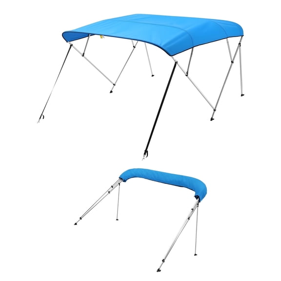 VEVOR 4 Bow Boat Bimini Tops, 600D Polyester Canopy with Aluminum Alloy Frame, Waterproof & Sun Shade Boat Awning Canopy with Storage Bag, 2 Support Poles, 4 Straps, 8'Lx(91"-96")Wx54"H