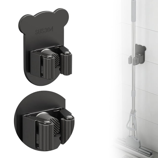 Cartoon Bear Stainless Steel Mop Holder No Punch Bathroom Mop Rack Strong Storage Solution 5ml