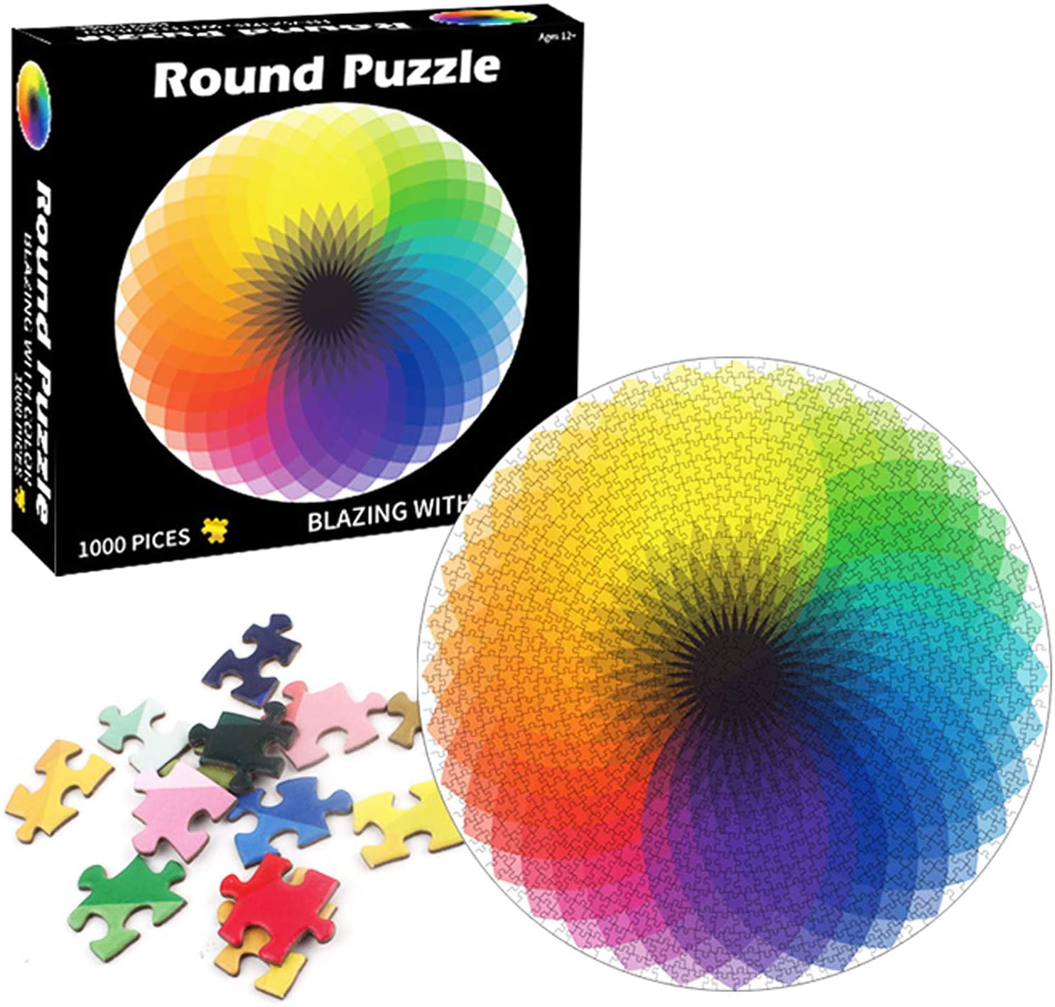 1000 Pieces Jigsaw Puzzles Rainbow Gradient Round Puzzle Game for Adults Teens 