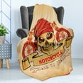 thumbnail image 4 of Manly Soft Flannel Fleece Blanket, Illustration of Skull Classics Motorcycle Dare to Scare Spooky Dangerous Race, Cozy Plush for Indoor and Outdoor Use, 60" x 80", Orange Sand Brown, by Ambesonne, 4 of 5