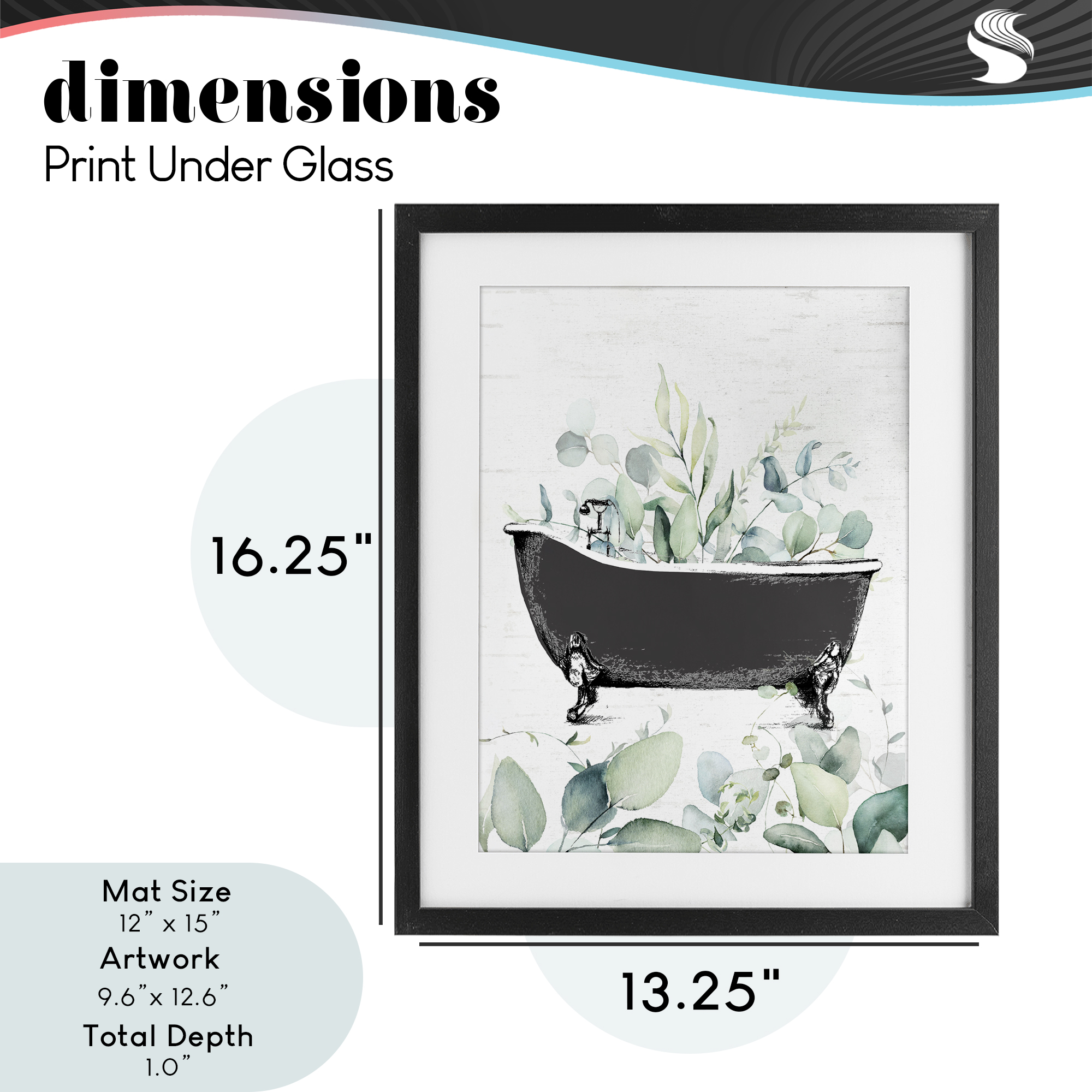 Eucalyptus Leaves Bathtub Black Framed Print Under Glass, design by Lettered and Lined