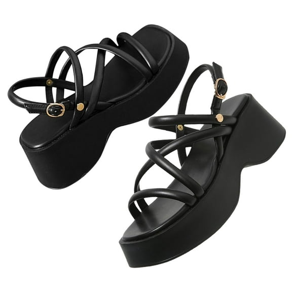 WASHWEPE Platform Wedge Sandals 1 Pair Black Casual Summer Style for Women Party Wear