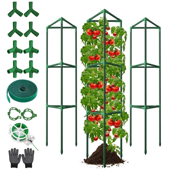 3 Pack Tomato Cages for Garden, 46.85Inches Tall Tomato Plant Support Stakes Adjustable Heavy Duty Steel Plant Tower Stakes, Updated Cucumbe
