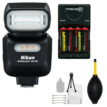 Nikon SB-500 AF Speedlight Flash & LED Video Light with Batteries & Charger + Kit for D3300, D3400, D5300, D5500, D7100, D7200, D500, D610, D750, D810, D5 DSLR