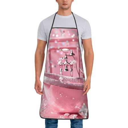 

Xecao Glittering Pink Bathtub Print Funny BBQ Chef Aprons for Men Women Adjustable Kitchen Cooking Aprons with Pocket Waterproof Oil Proof No Pilling Fading