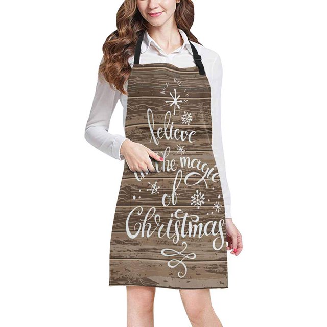 HATIART Tablier de Chef en Bois Drôle Citations de Noël Croyez en la Magie de Noël Tablier de Cuisine Professionnel avec Poches Sangle de Cou Réglable
