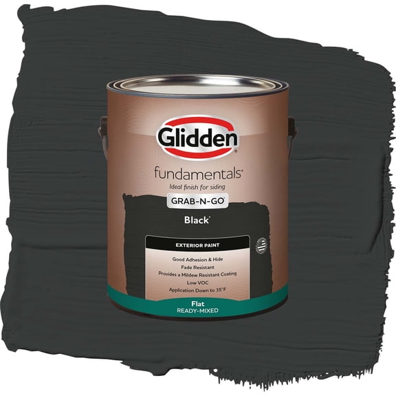 Glidden Fundamentals Exterior Paint, Black, Flat, 1 Gallon