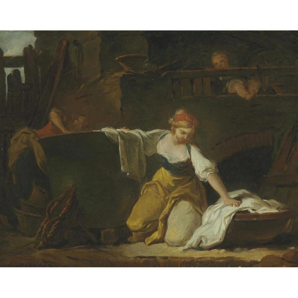 Jean-Honoré Fragonard 18x15 Black Modern Framed Museum Art Print Titled - Young Washerwomen