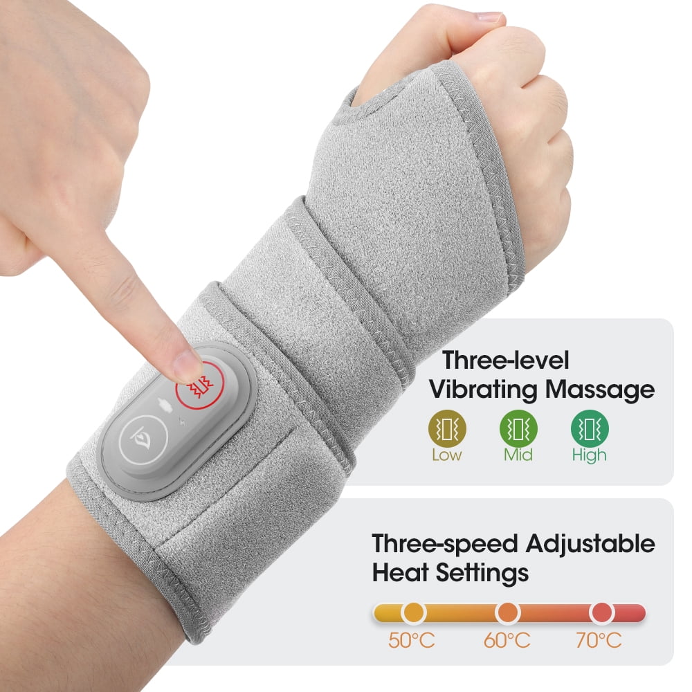 Cordless Heated Wrist Wrap, 3 Heat & 3 Massage Modes,  Red Light (660/850nm), 3000mAh Rechargeable Battery, Hand Heating Pad with Thumb Hole Design for Wrist Hand Arm
