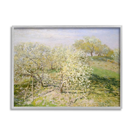 Stupell Industries White Blossom Tree Orchard Field Impressionist Brushstrokes Painting Gray Framed Art Print Wall Art, Design by Lettered and Lined