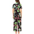 thumbnail image 3 of INSPIRE CHIC Women's Satin Pajama Set Silk Floral Short Sleeves Top and Pants 2 Pcs Pajamas L Black, 3 of 6