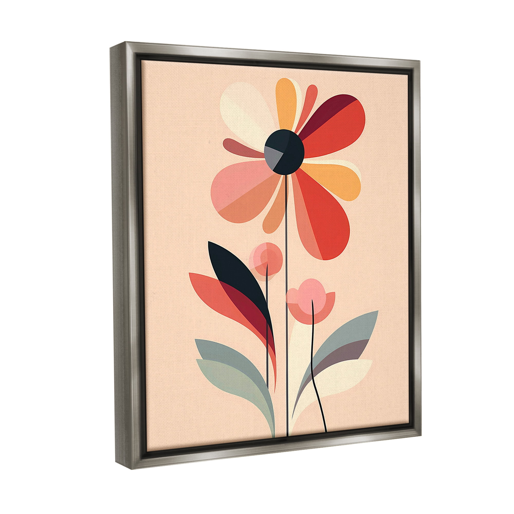 Stupell Industries Retro Abstract Bloom Botanical & Floral Painting Gray Floater Framed Canvas Art Print Wall Art, 17 x 21