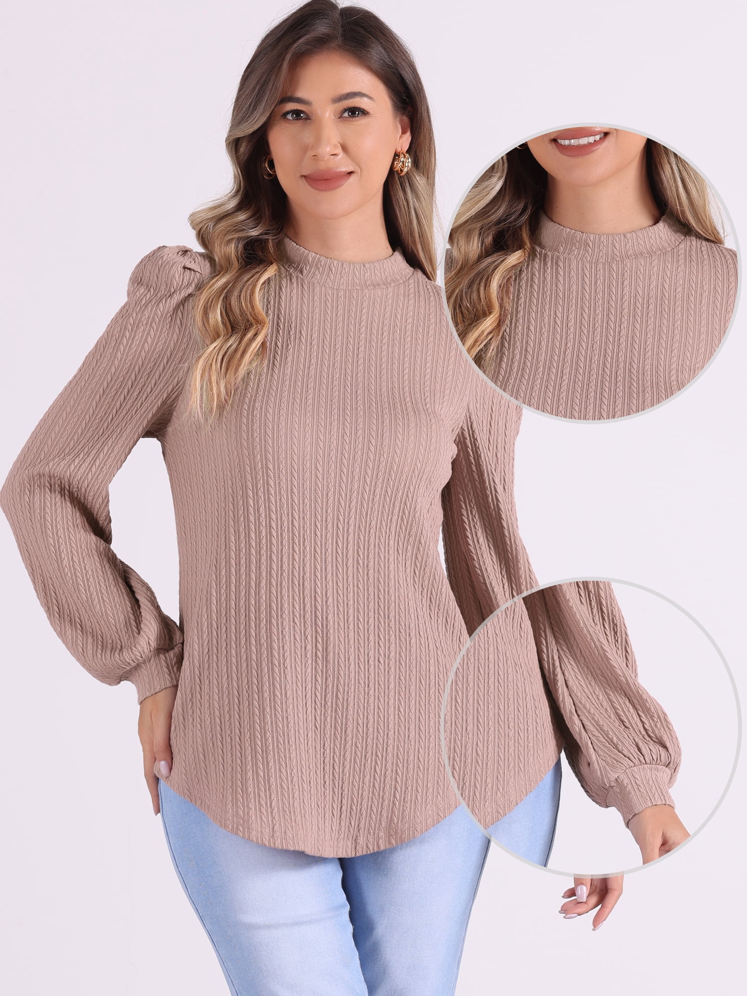 DARING DIVA Women's Puff Long Sleeve Casual Work Blouses S Pink