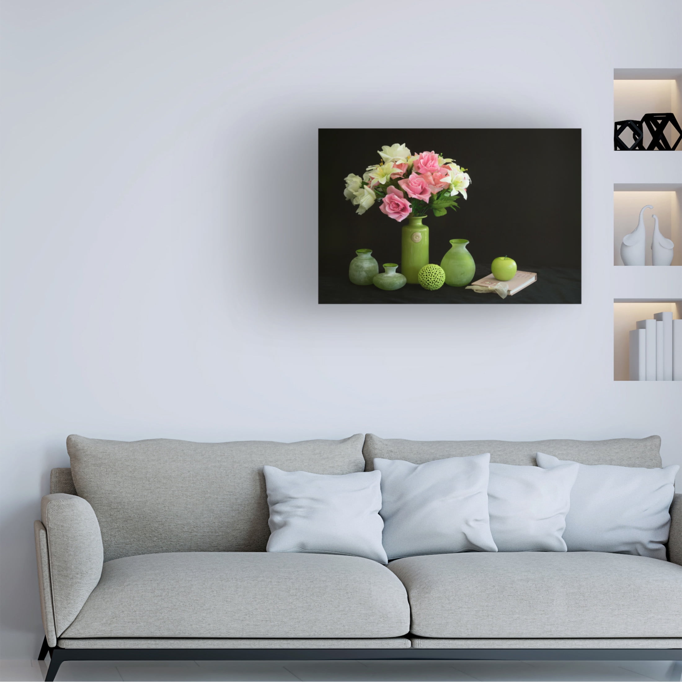 Canvas Wall Art - Jacqueline Hammer 'Roses And Apple' Wall Art for Living Room, Bedroom, or Office Décor by Trademark Fine Art - 19 x 12 Inches