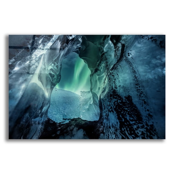 Epic Art 'Northern Lights Aurora Borealis Over Glacier Ice 3' by Epic Portfolio, Acrylic Glass Wall Art, 16"x12"