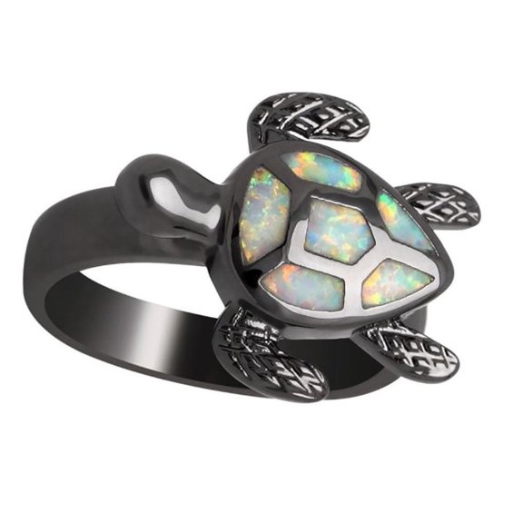 Sea Turtle Ring for Women Black Plated Setting Fire Opal Ginger Lyne Collection