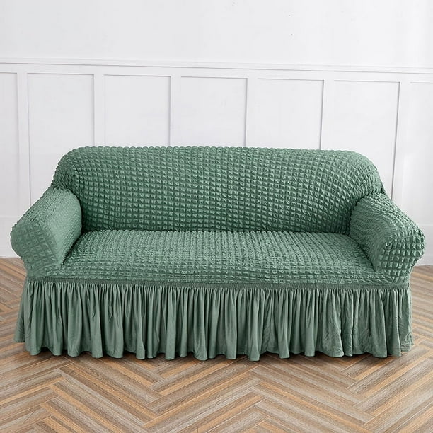 Nvzi Funda de sofá elástica para sala de estar, fácil de instalar, lavable, protector de sofá con falda, 1 pieza (verde, 2 asientos)