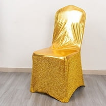 BalsaCircle Metallic Gold Tinsel Spandex Stretchable Banquet Chair Cover Sash Band Buckle Party Events Decorations