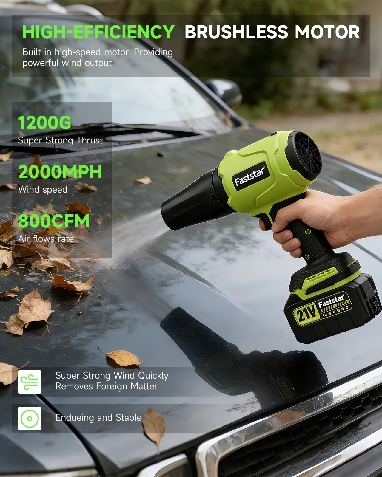Cordless Leaf Blower Handheld with 6.0Ah Battery & Charger - 21V Battery Powered, 600 CFM 32000 RPM High Speed, 1200G Wind Force, Lightweight Leaf Blowers for Lawn Care, Car Drying