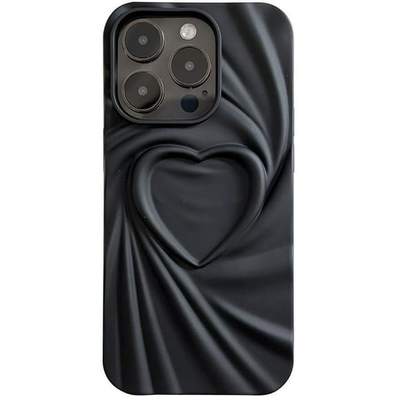 Compatible with iPhone Case,Aesthetic Wrinkle Heart Pattern,[Compatible with Wireless Charging] Full Body Protection Soft Shockproof Cover Phone Case (Black,iPhone 15 Pro Max)