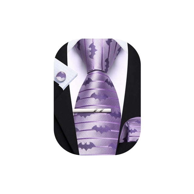 Set de murciélagos Tie Barry.Wang para Halloween, color lavanda, con clip para corbata, para hombre
