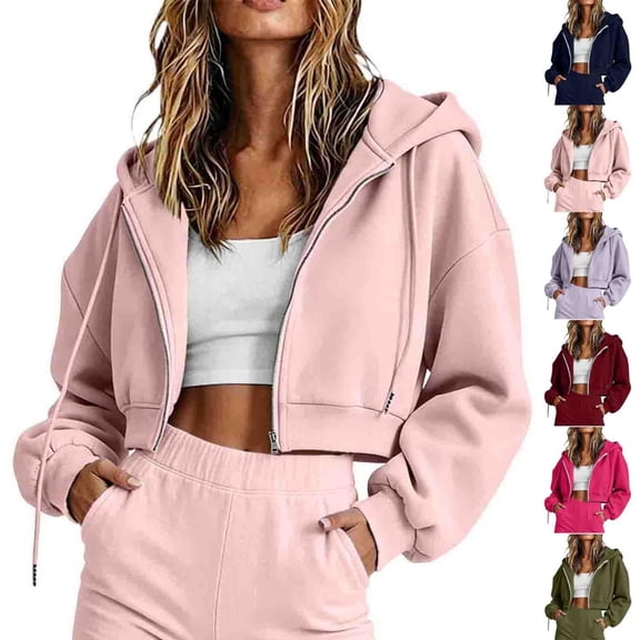 Luvrsol Women Hoodies Light Zip Up Hoodie Outer Layer Cropped Jacket Sweatshirt with Pockets S-2XL