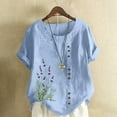 thumbnail image 5 of Womens Plus Size Cotton Linen Button Shirts Dressy Casual Short Sleeve Round Neck Tops Summer Trendy Floral Print Relax Fit Blouse, 5 of 5