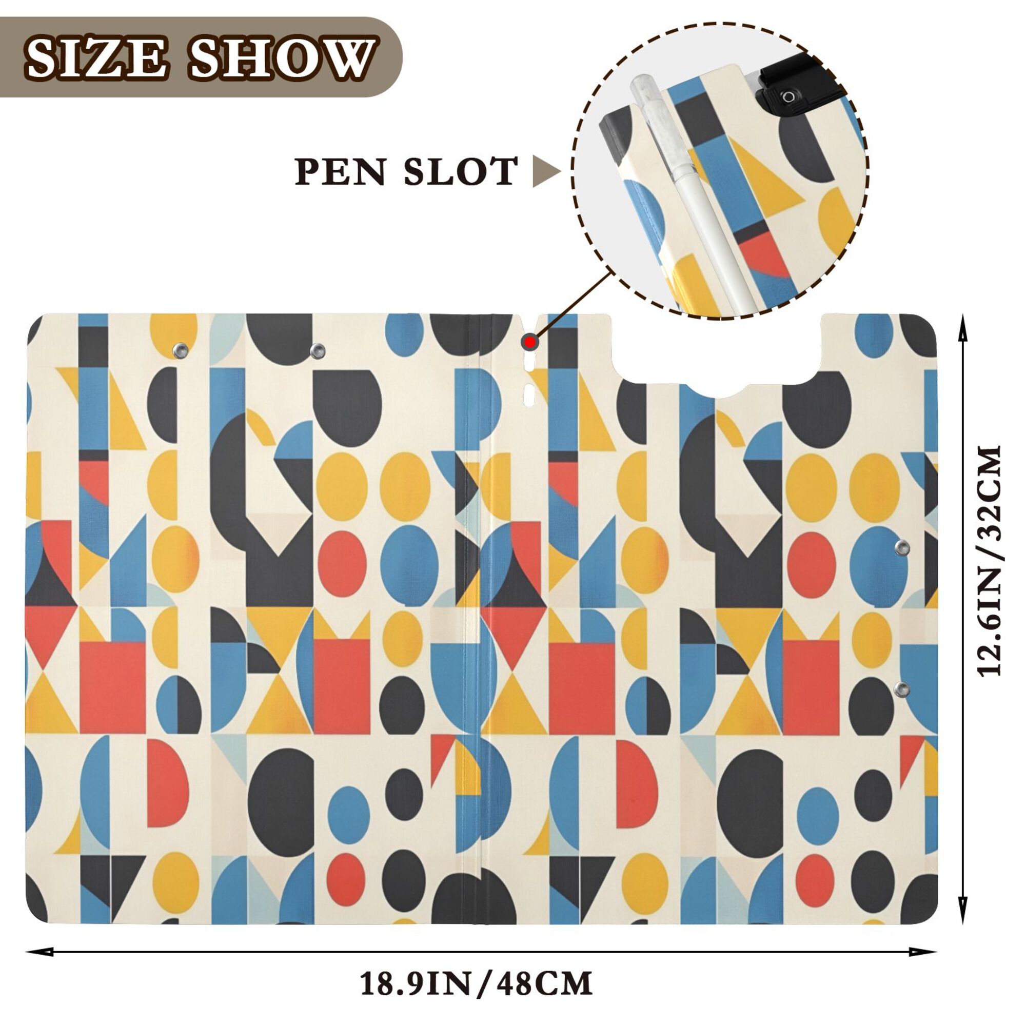 FORMRS A4 Clipboard Folder with Pen Holder Horizontal Foldable School Office Binder, Blue Geometric