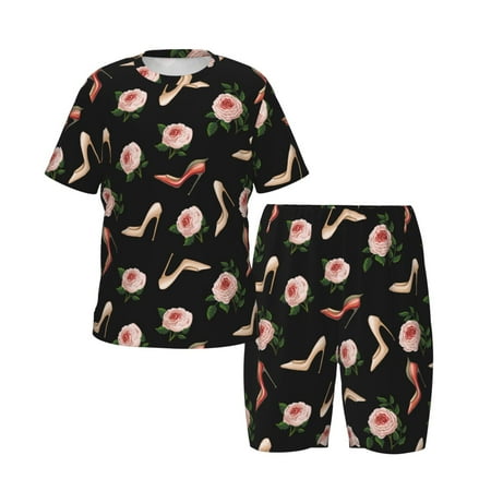 Toddler Boys Girls Pajamas - high-heeled shoes rose cute Soft Comfort Kids Pajamas Short Sleeve Sleepwear Pjs Set