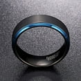 thumbnail image 4 of 8mm Men's Black Blue Tungsten Rings Two-Tone Wedding Band with Step Edges Brushed Finish, 4 of 6