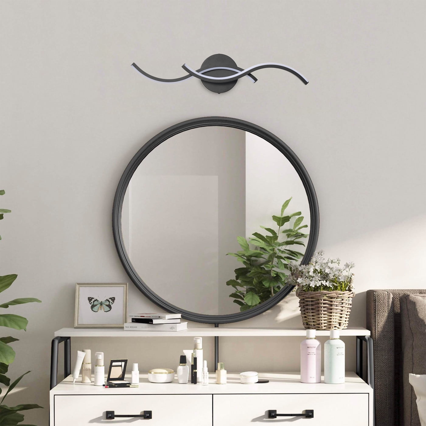 Modern LED Vanity Light Fixture Classic Bathroom Linear Wall Sconce Over the Mirror Black Geometric Vanity Lighting