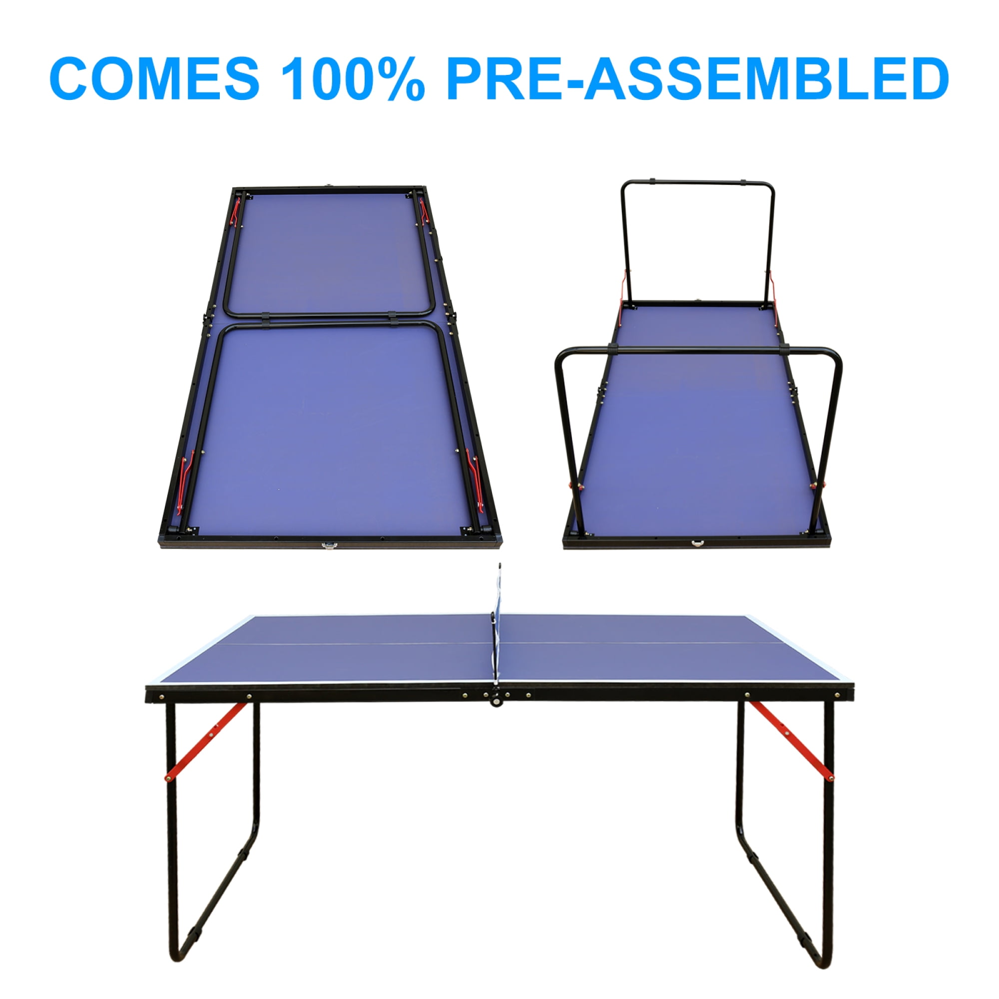 4.5FT Portable Ping Pong Tables Set,Foldable Table Tennis Table with Net,2 Paddles & 3 Balls, Professional MDF Tables for Indoor/Outdoor Multi-Use Free Standing Ping Pong Table,Blue